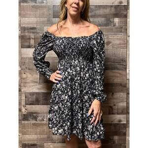 NEW SHEWIN natalie floral print dress in black